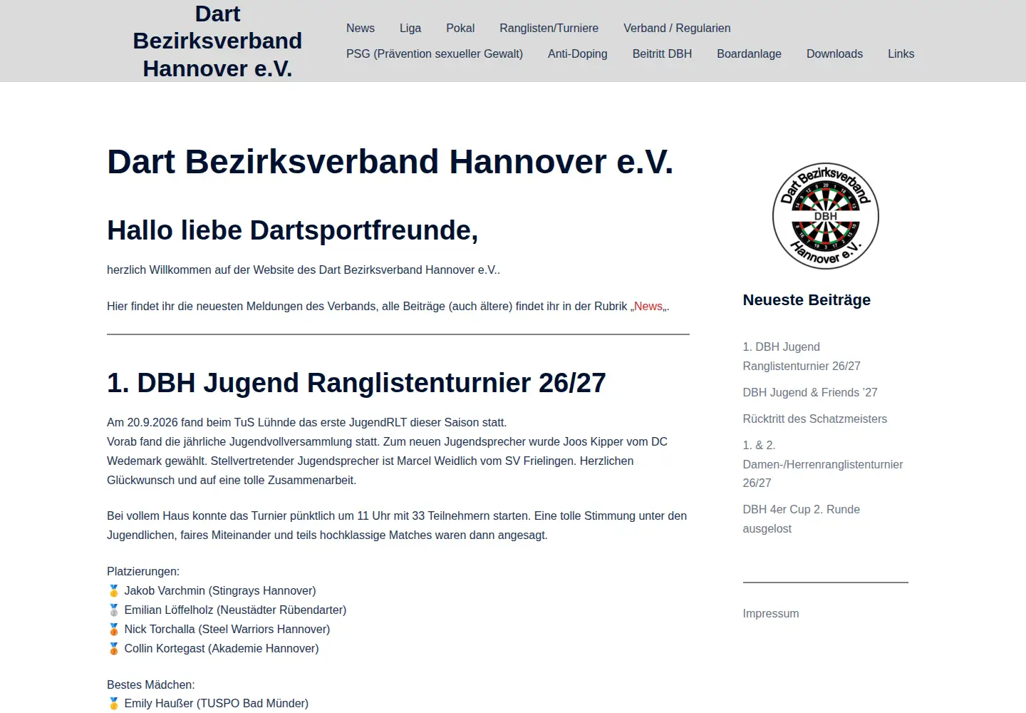 Captured homepage of dbhev.de in the current scan