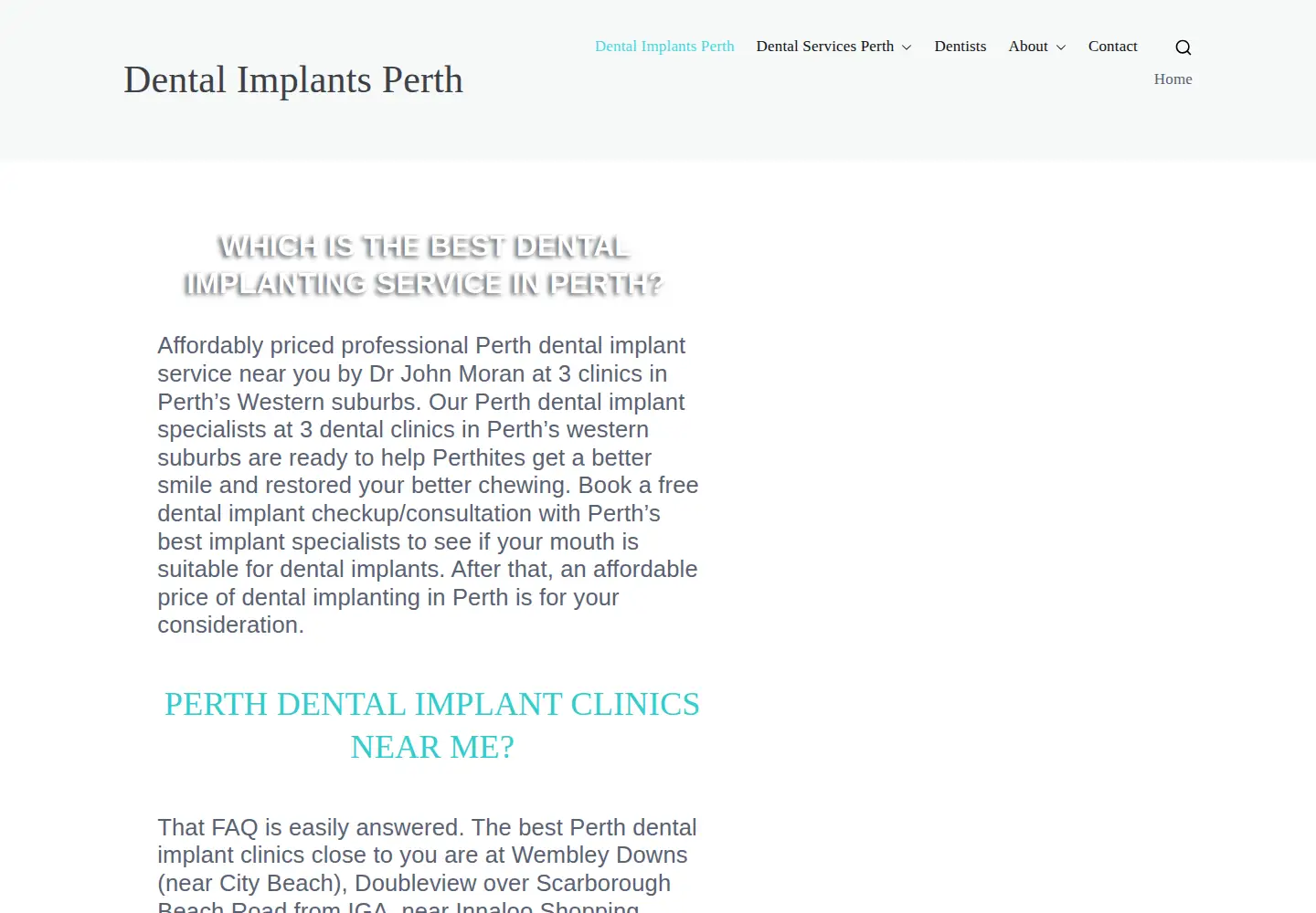 Captured homepage of dentalimplantsperth.dental in the current scan