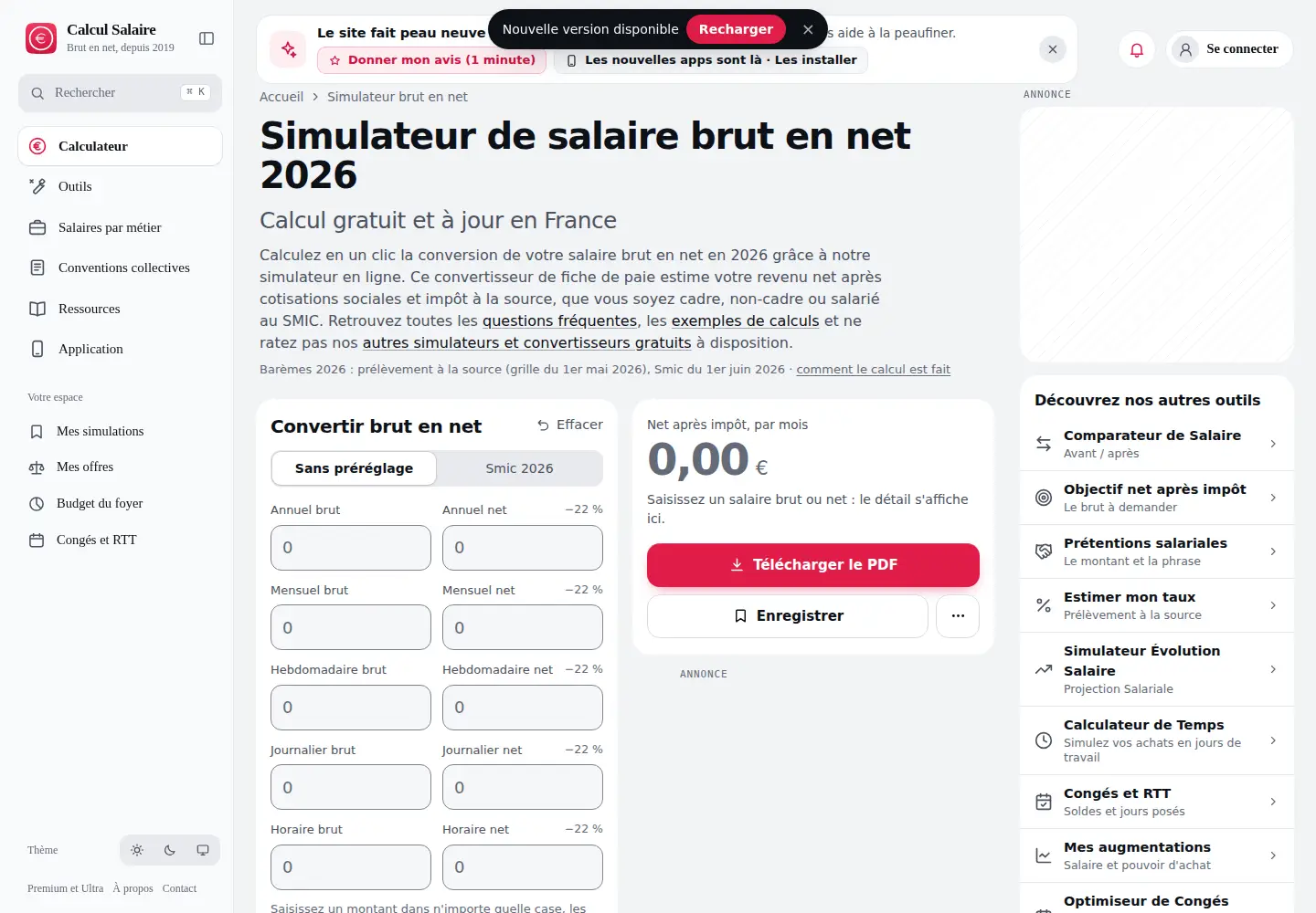 Screenshot of calcul-salaire-brut-en-net.fr