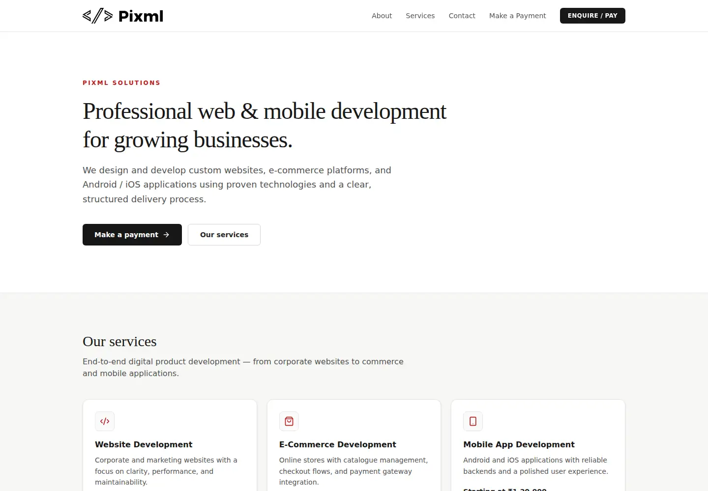 Captured homepage of pixml.in in the current scan