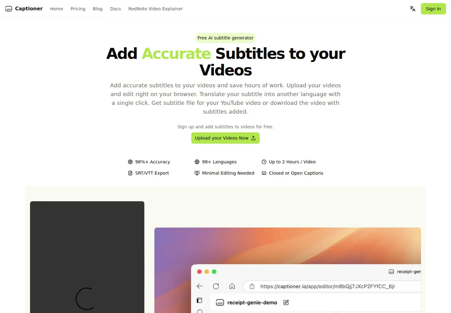 Screenshot of captioner.io