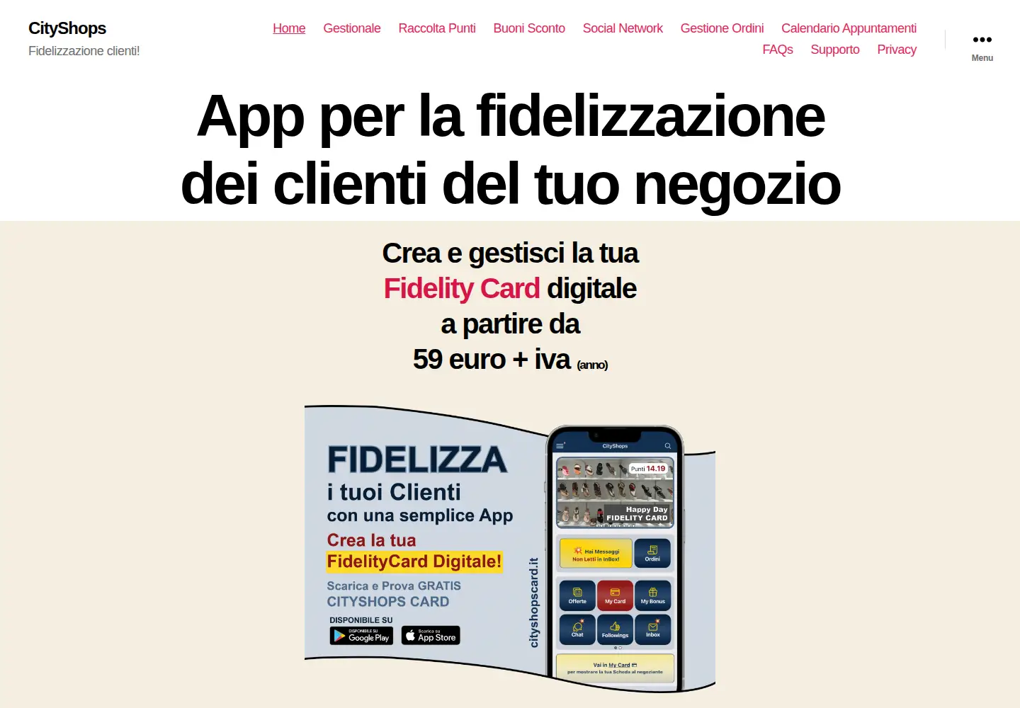 Captured homepage of cityshopscard.it in the current scan