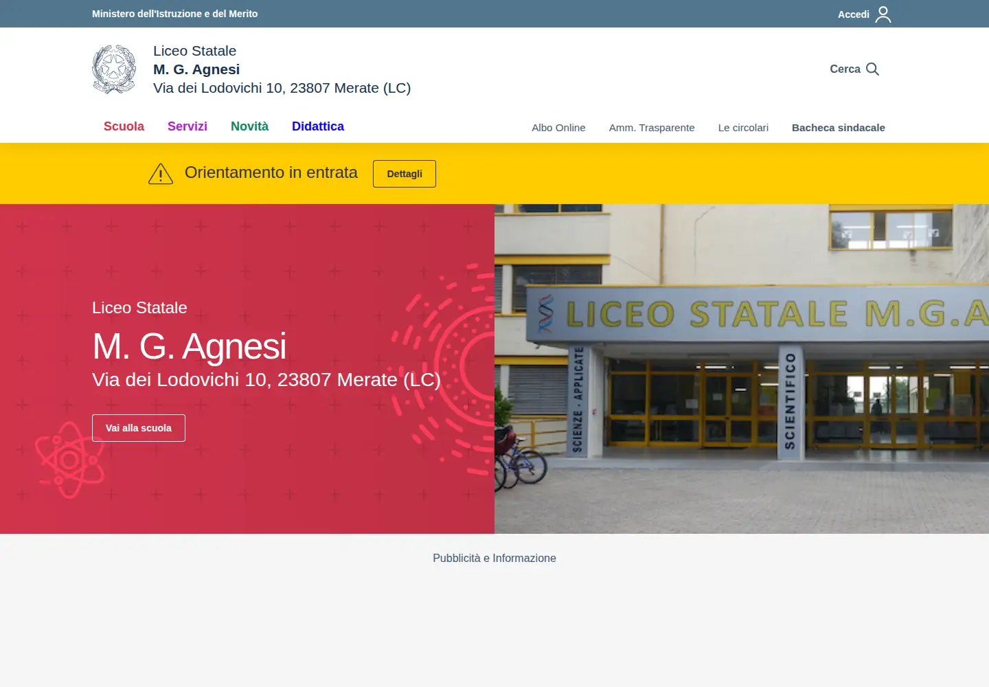Captured homepage of liceoagnesi.edu.it in the current scan