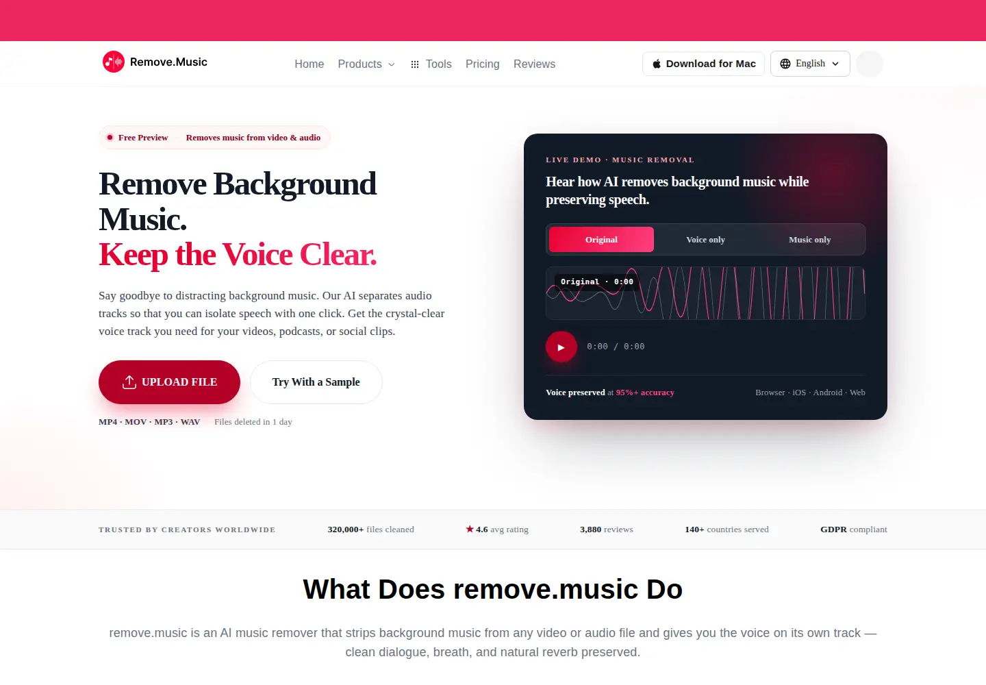 Screenshot of remove.music