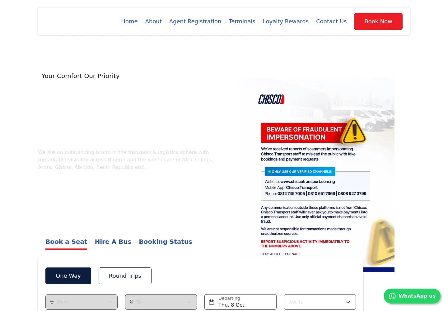 Screenshot of chiscotransport.com.ng