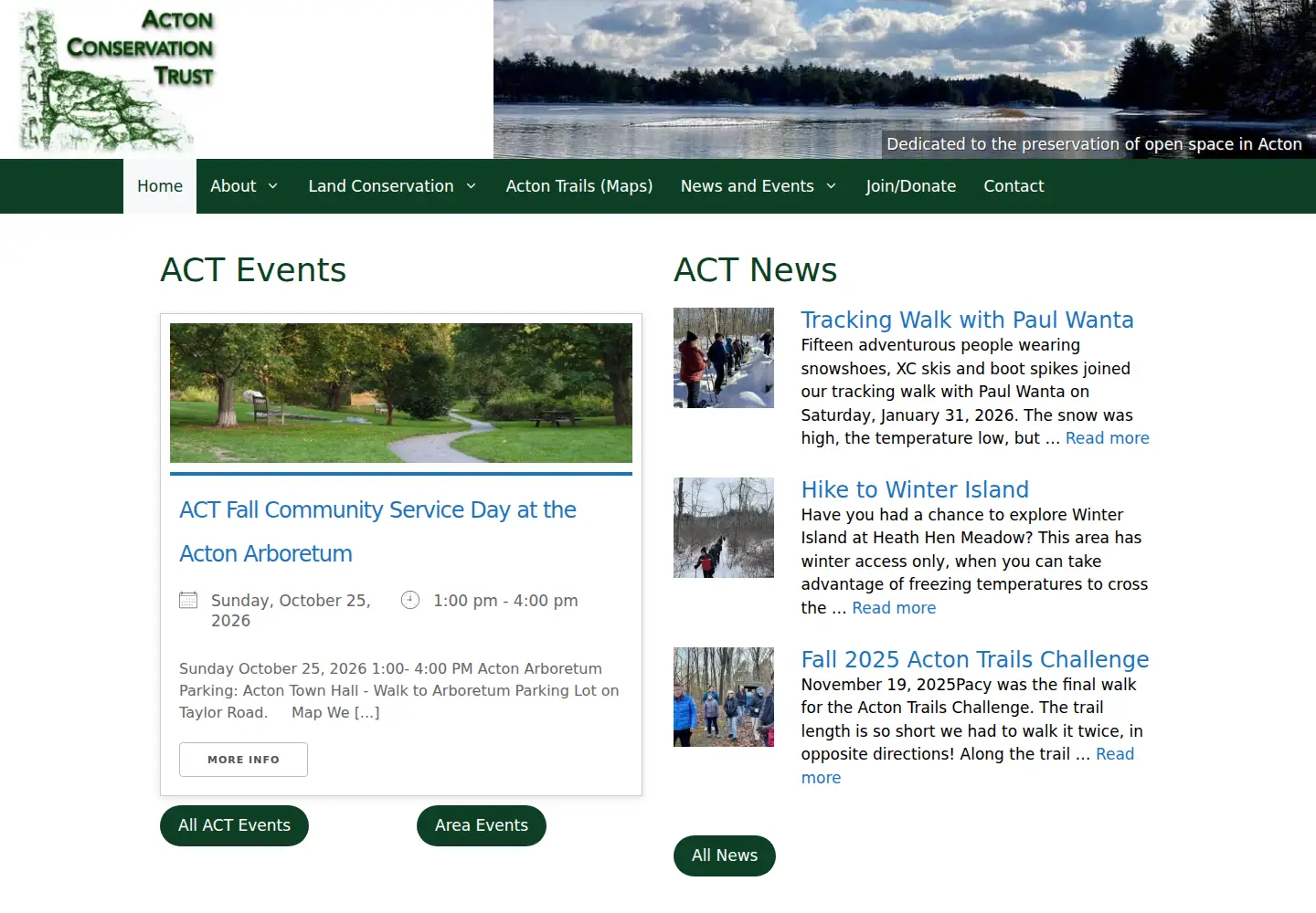 Captured homepage of actonconservationtrust.org in the current scan