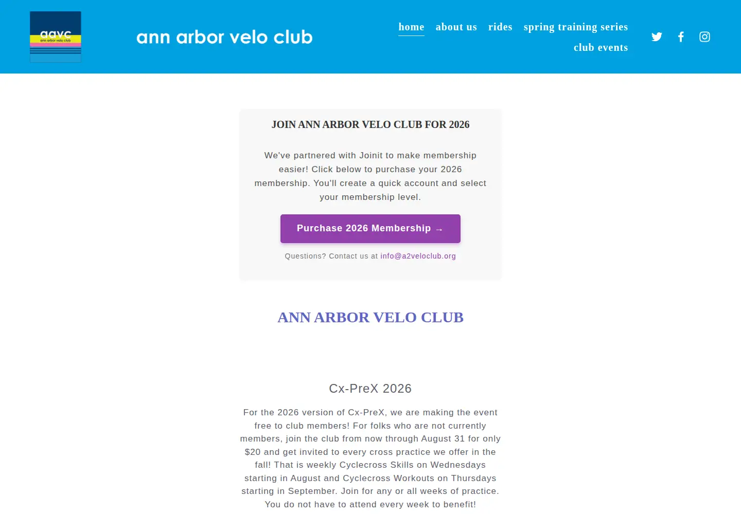 Captured homepage of annarborveloclub.org in the current scan