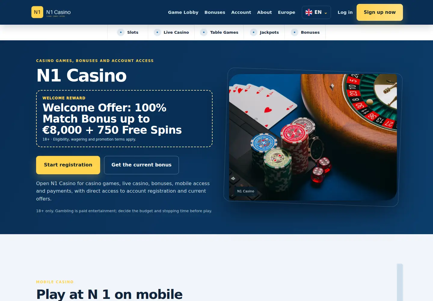 Screenshot of n1-casino.eu