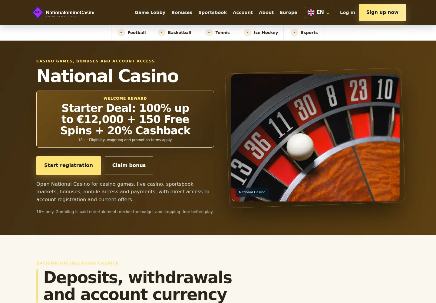 Screenshot of nationalonlinecasino.eu