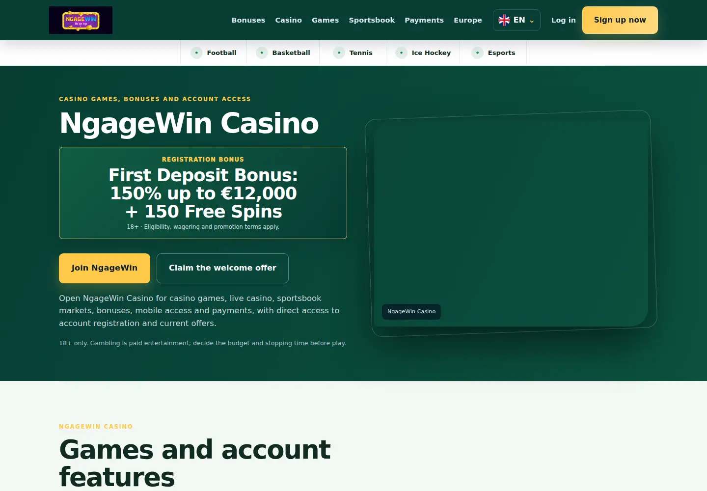 Screenshot of ngagewin.eu