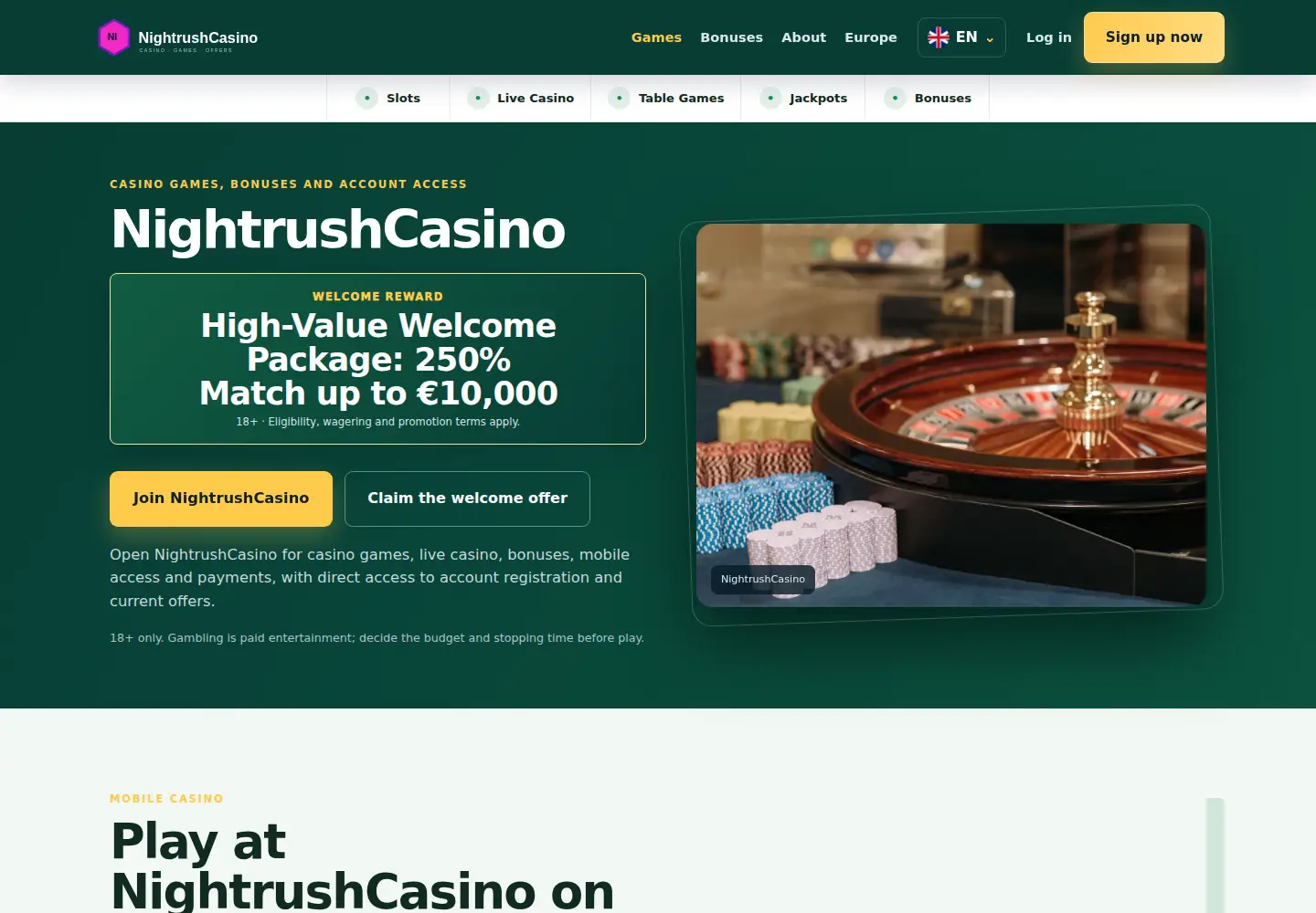 Screenshot of nightrushcasino.eu