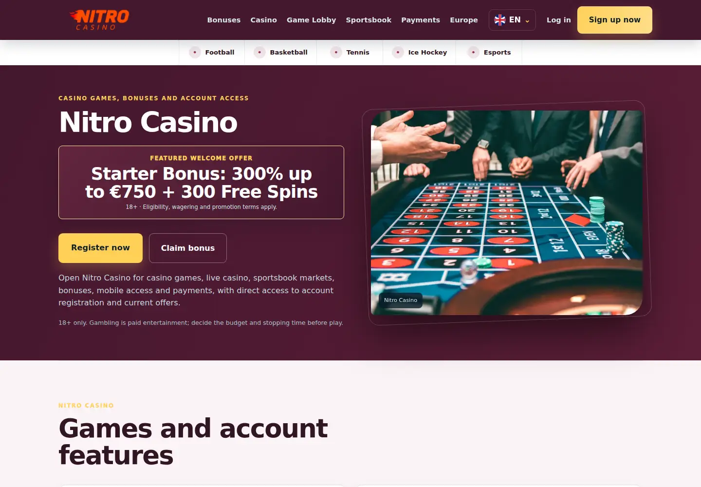 Screenshot of nitro-casino.eu