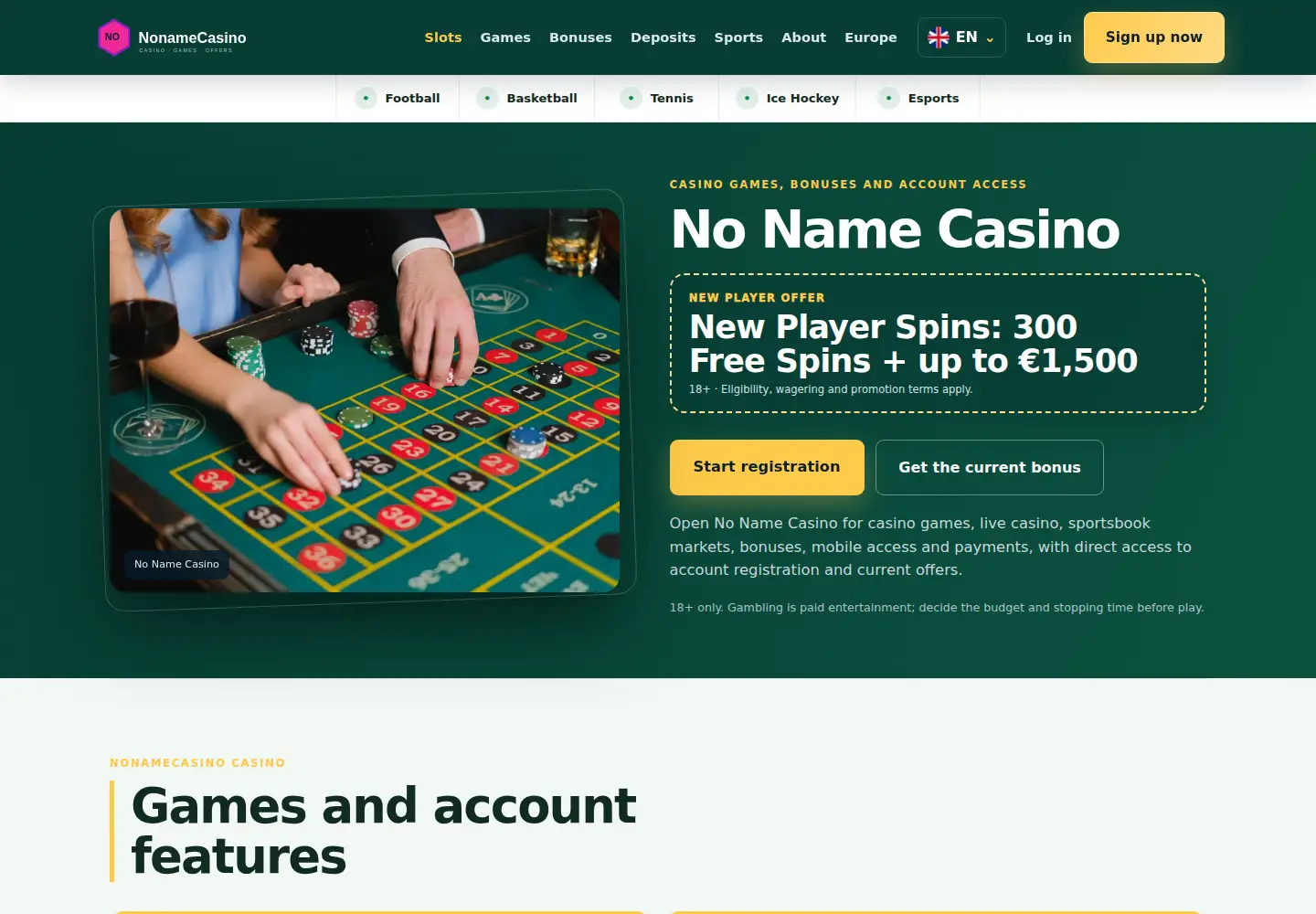 Screenshot of nonamecasino.eu