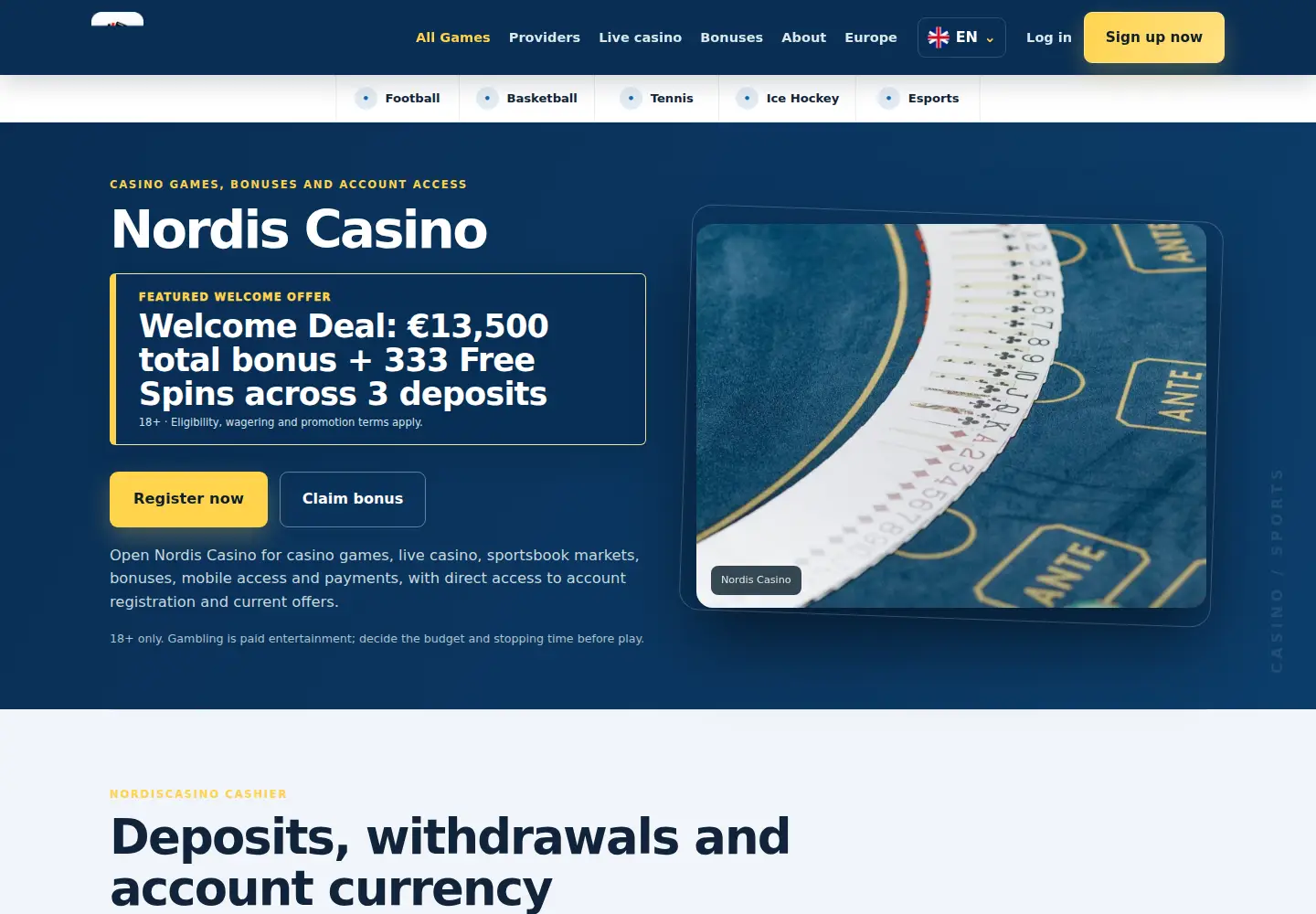 Screenshot of nordiscasino.eu
