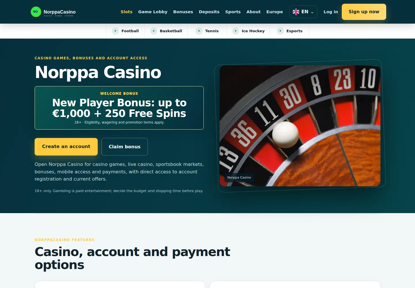 Screenshot of norppacasino.eu