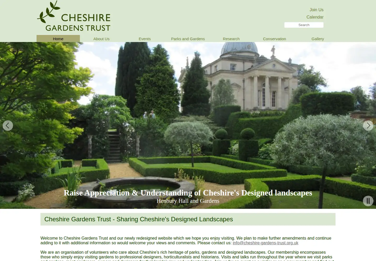 Screenshot of cheshire-gardens-trust.org.uk