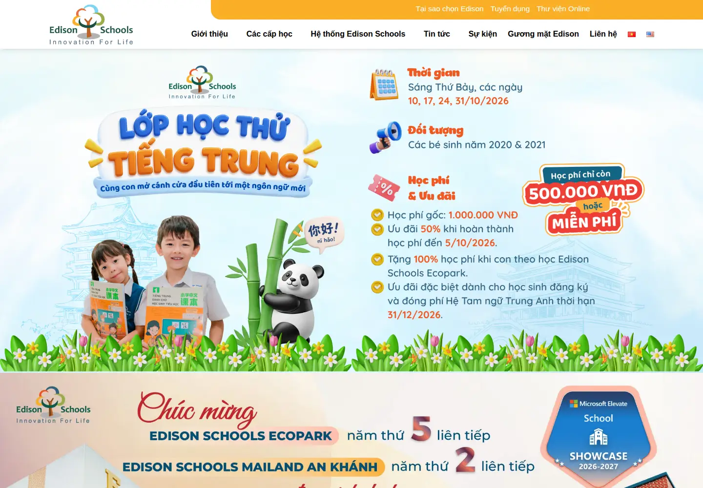 Captured homepage of edisonschools.edu.vn in the current scan