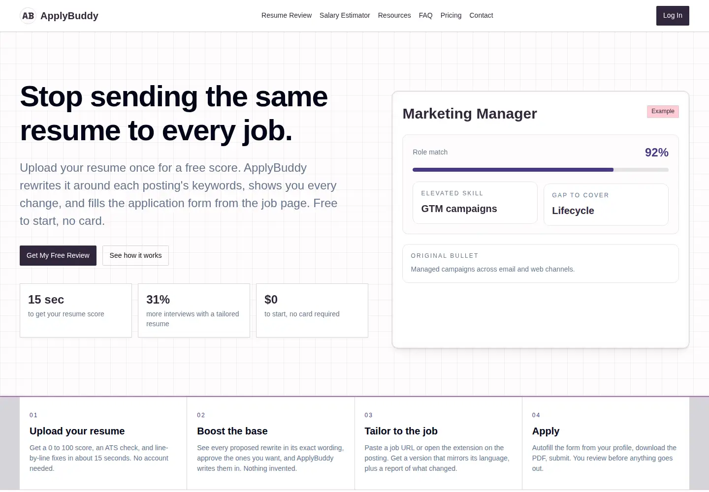 Captured homepage of applybuddy.ai in the current scan