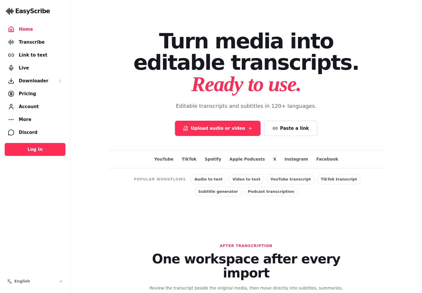 Captured homepage of easyscribe.ai in the current scan