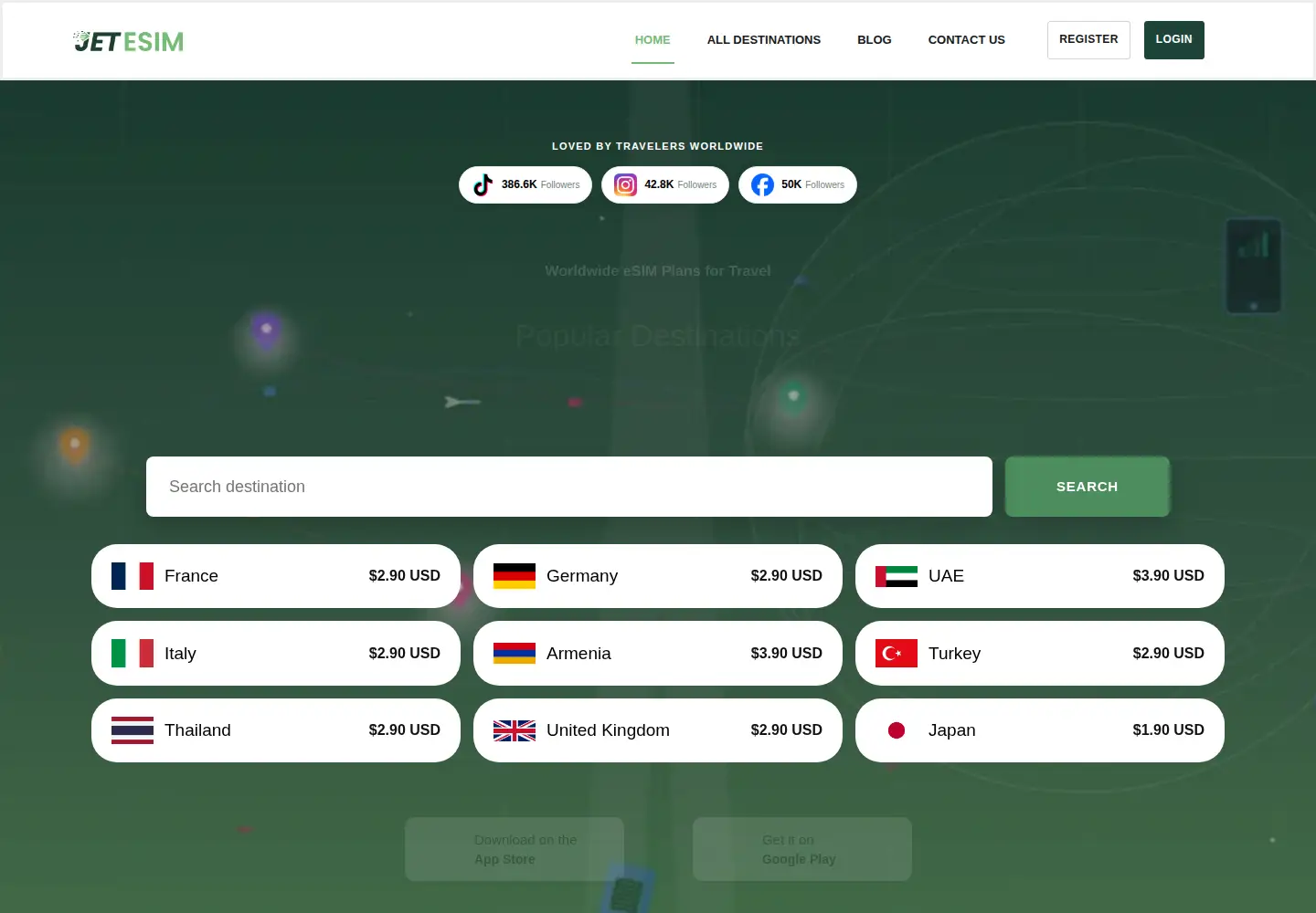 Screenshot of jetesim.app