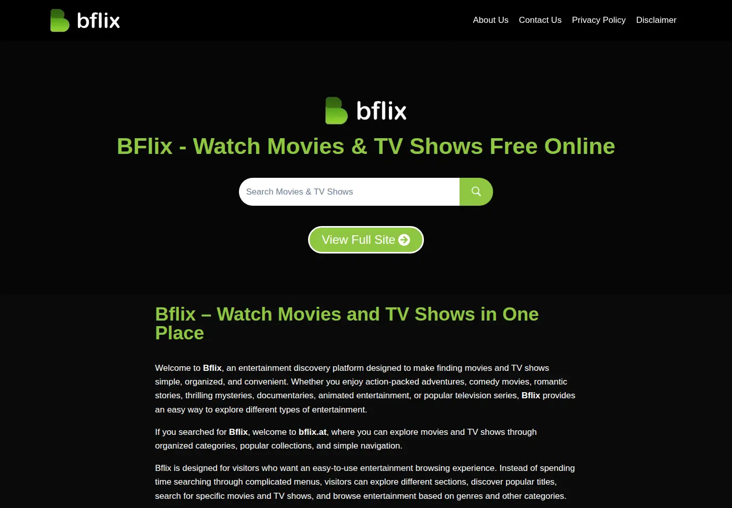 Captured homepage of bflix.at in the current scan
