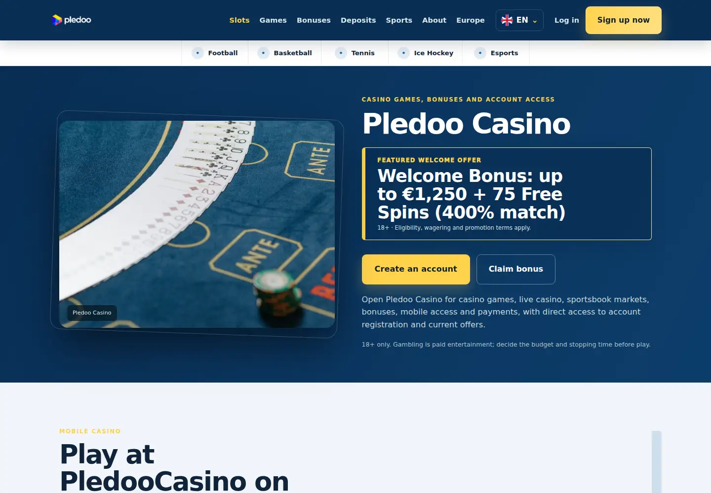 Screenshot of pledoocasino.eu