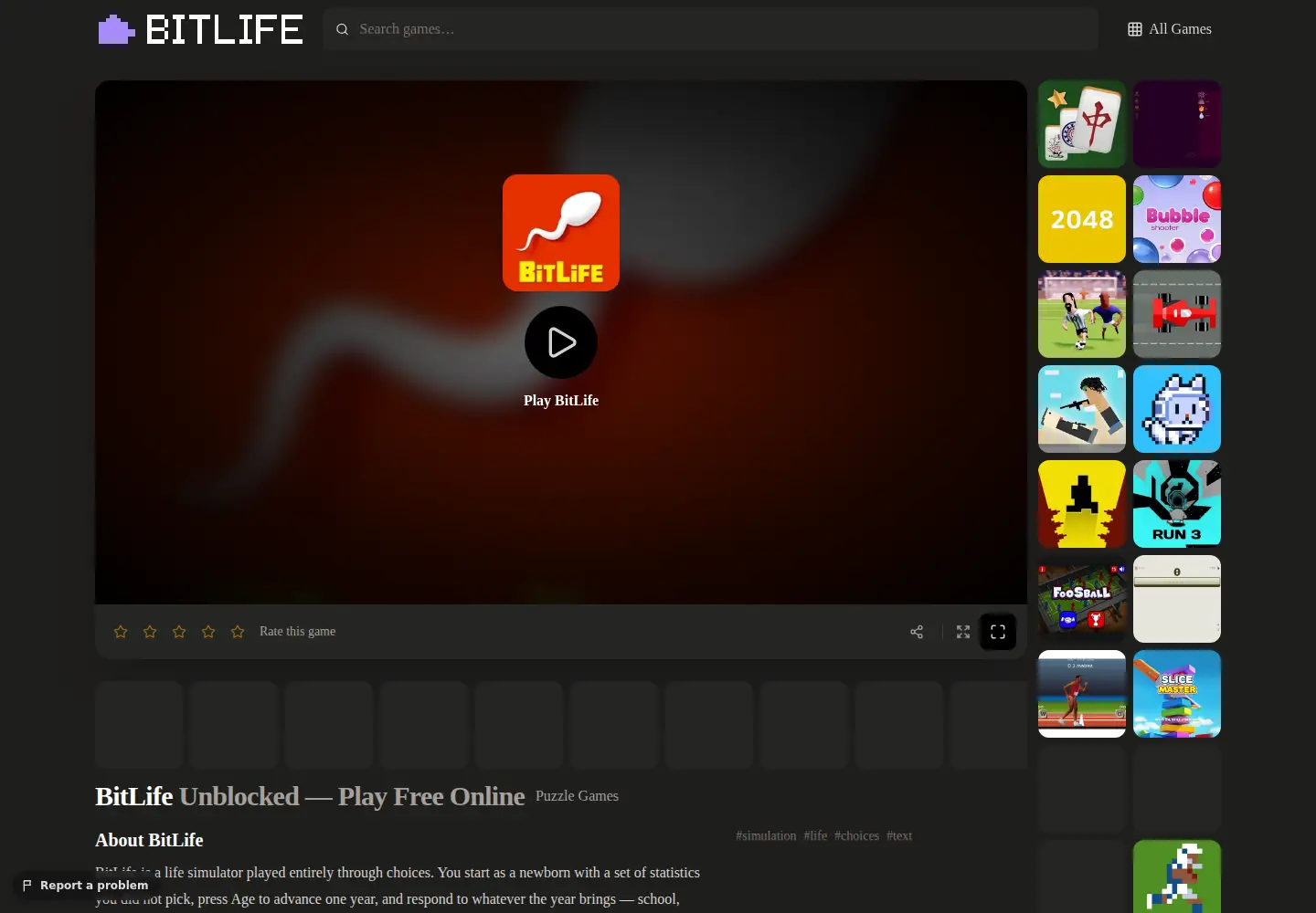 Captured homepage of bitlifegame.com in the current scan