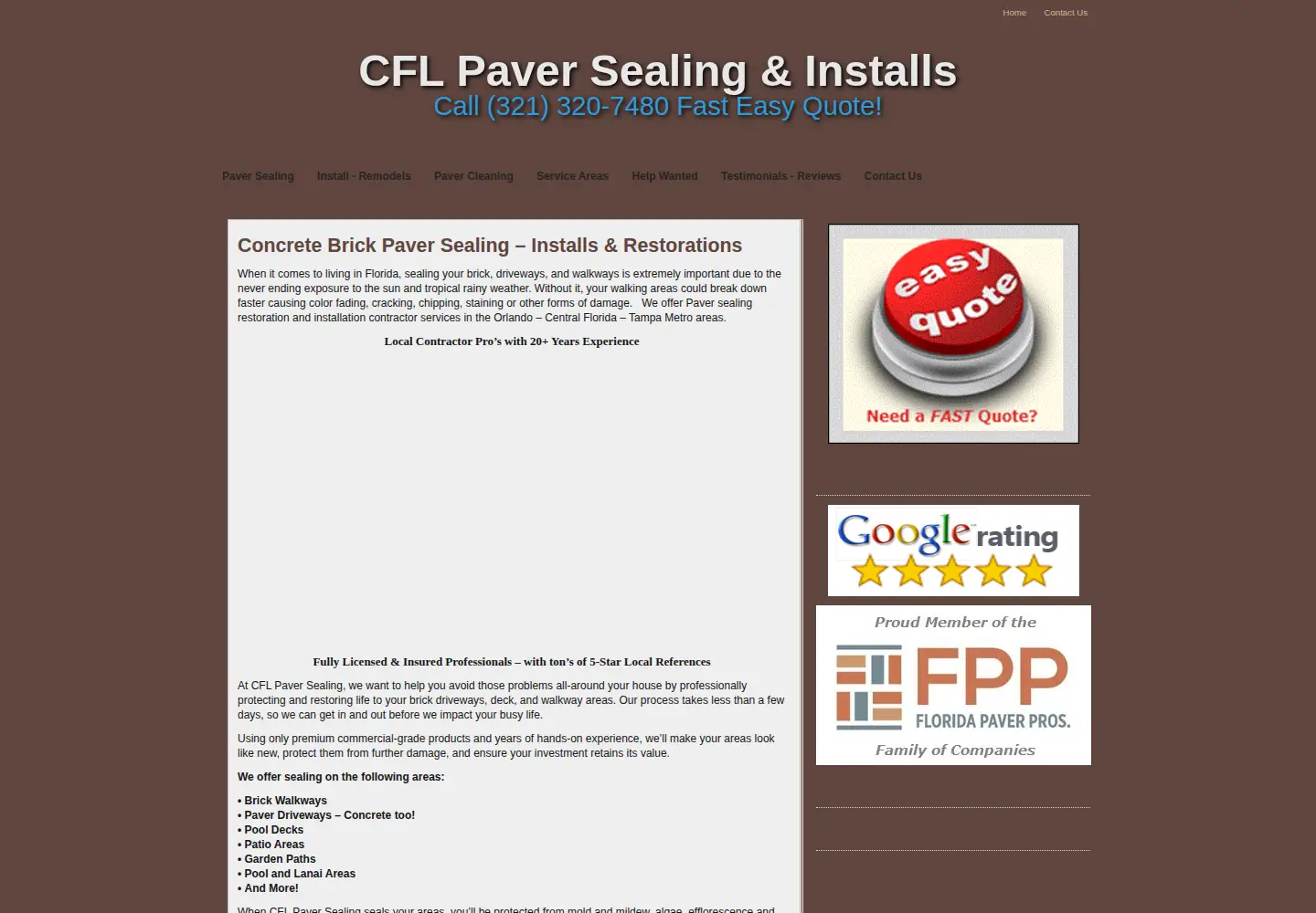 Captured homepage of cflpaversealing.com in the current scan