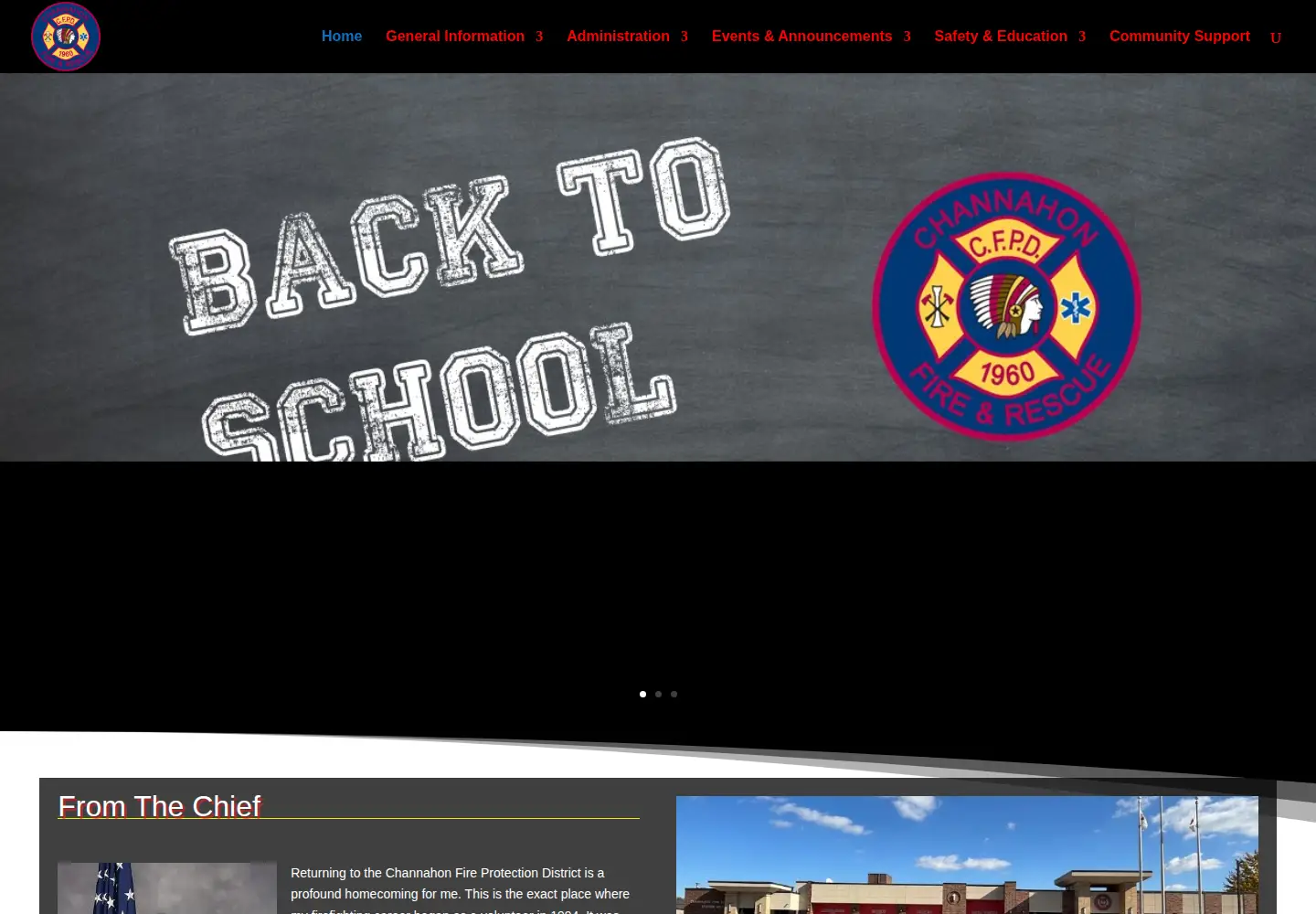 Captured homepage of channahonfire.com in the current scan