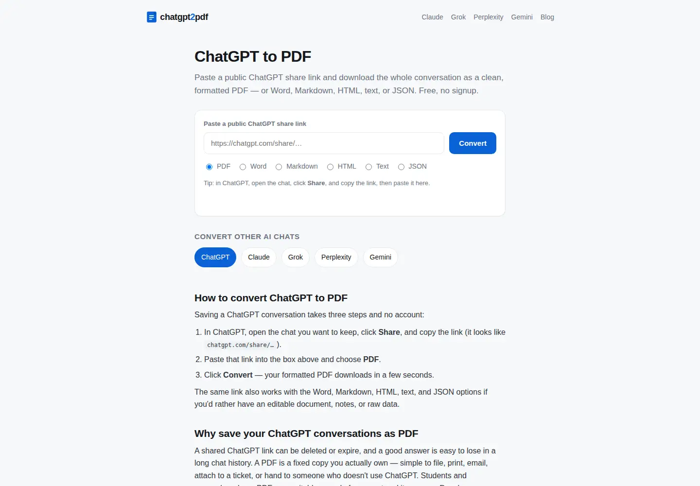 Captured homepage of chatgpt2pdf.com in the current scan