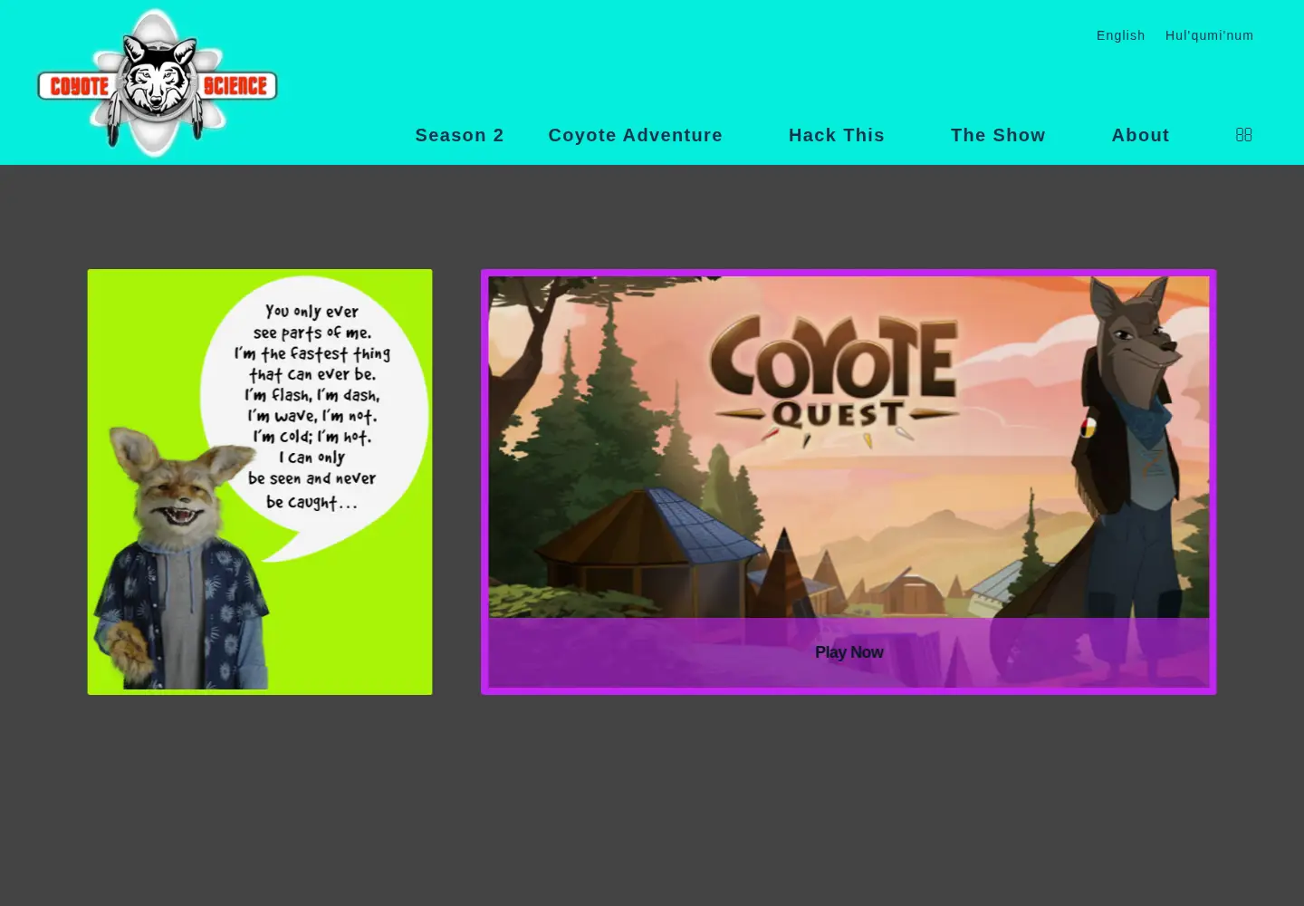 Captured homepage of coyotescience.com in the current scan