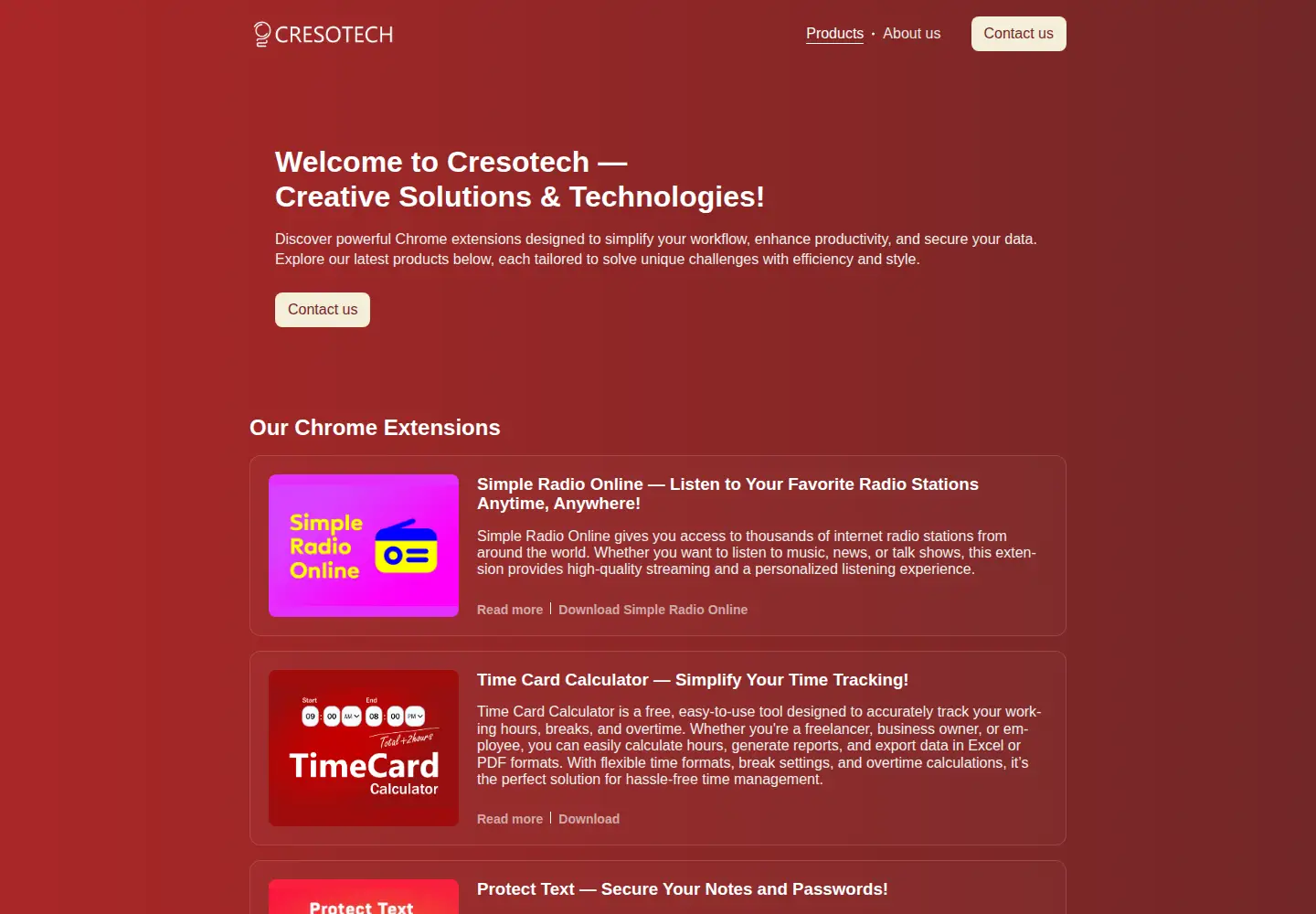 Captured homepage of cresotech.com in the current scan