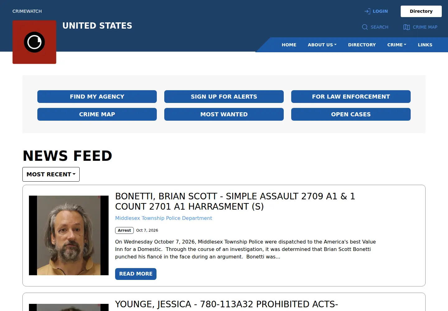 Captured homepage of crimewatchus.com in the current scan