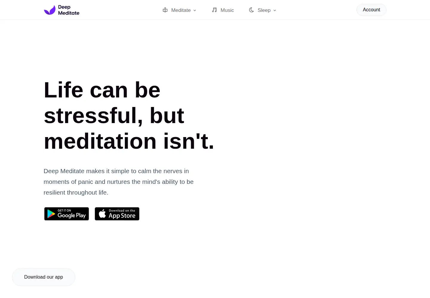 Screenshot of deepmeditate.com