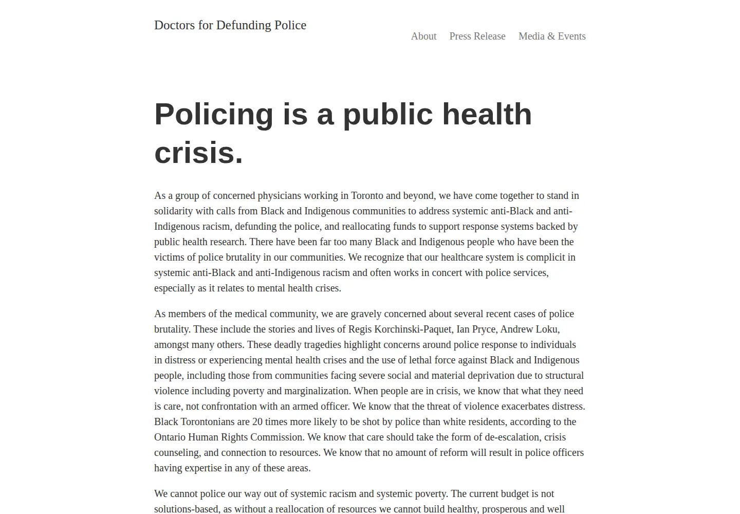 Screenshot of doctorsfordefundingpolice.com