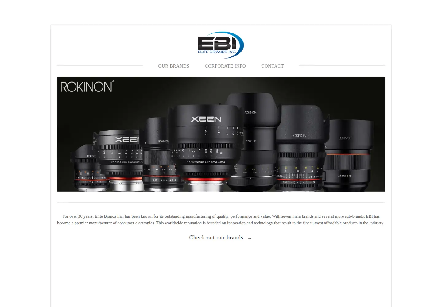 Captured homepage of elitebrands.com in the current scan