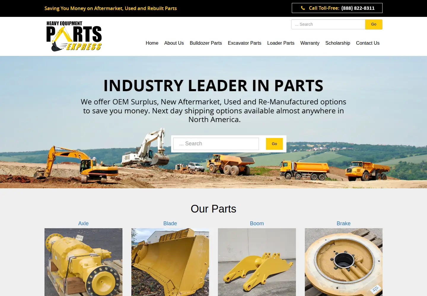 Screenshot of excavatorpartscalifornia.com