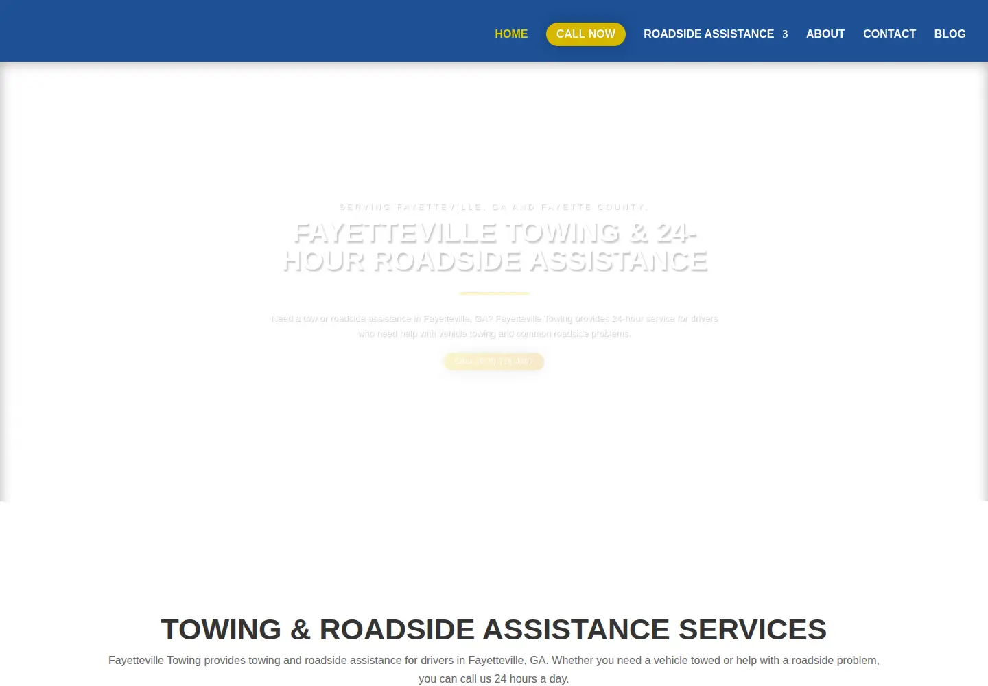Captured homepage of fayetteville-towing.com in the current scan