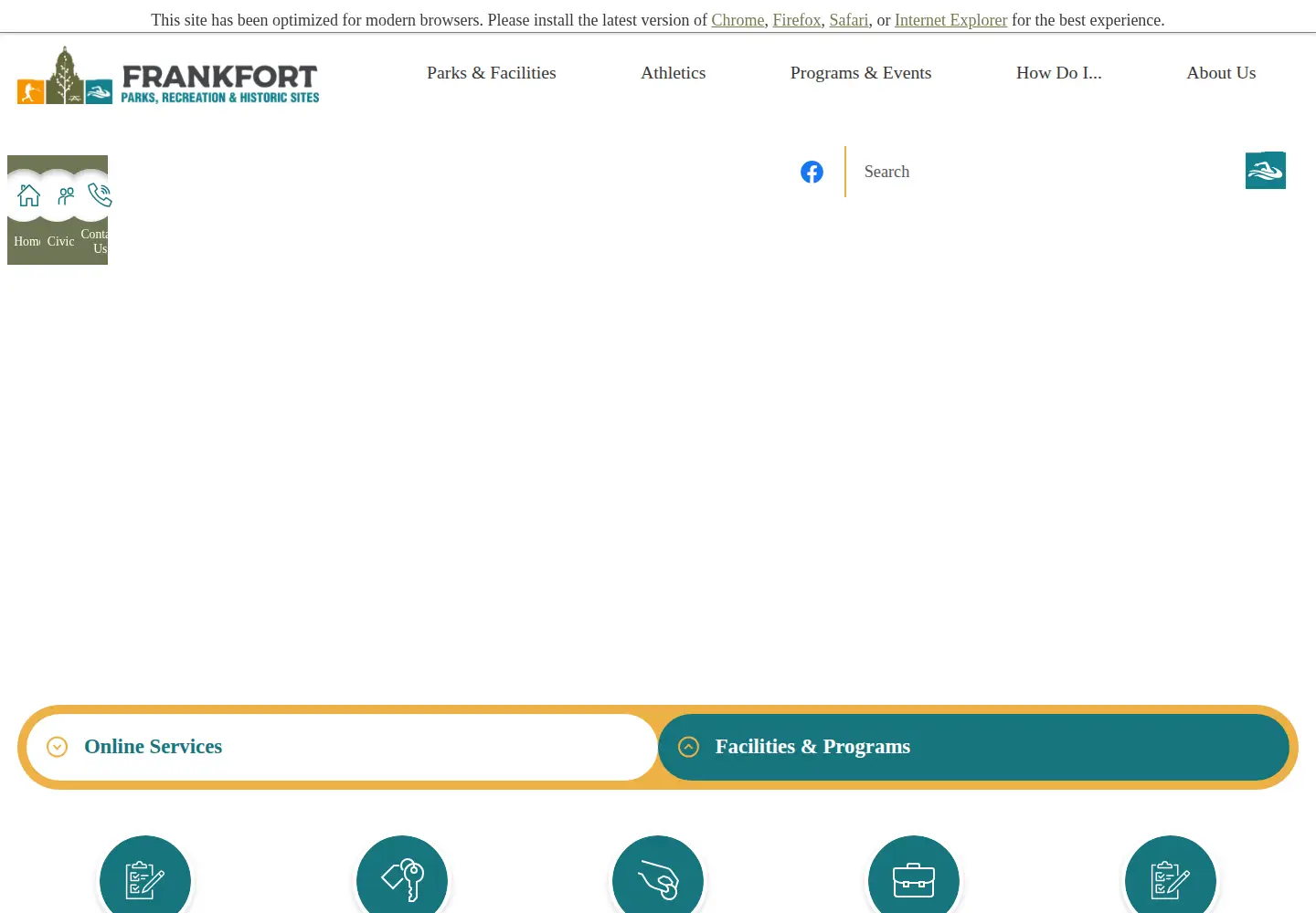 Screenshot of frankfortkyparksandrec.com