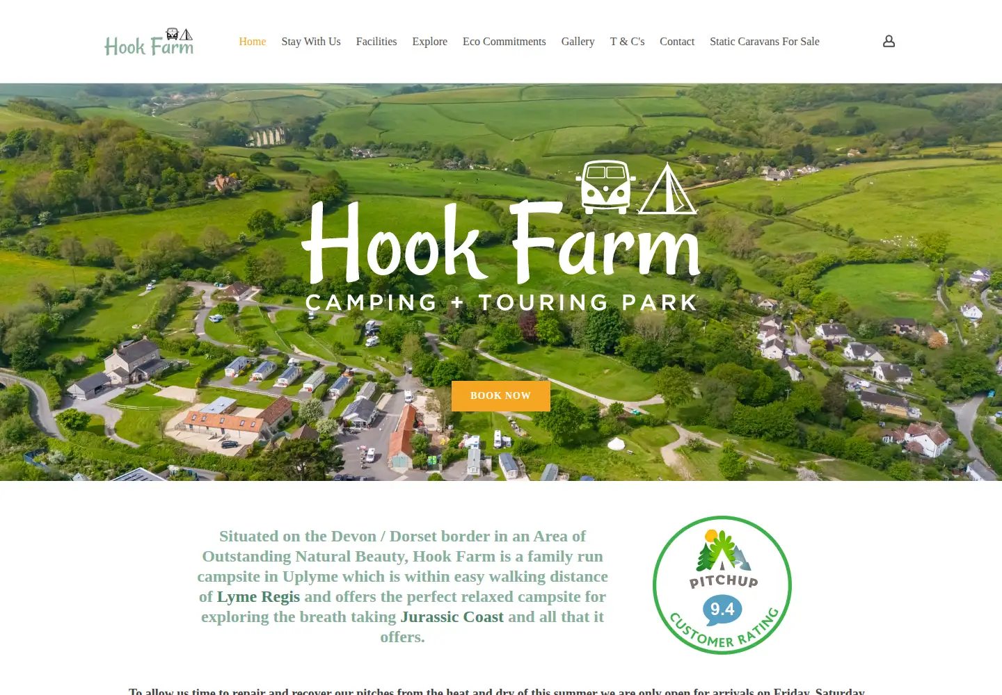 Captured homepage of hookfarmcamping.com in the current scan