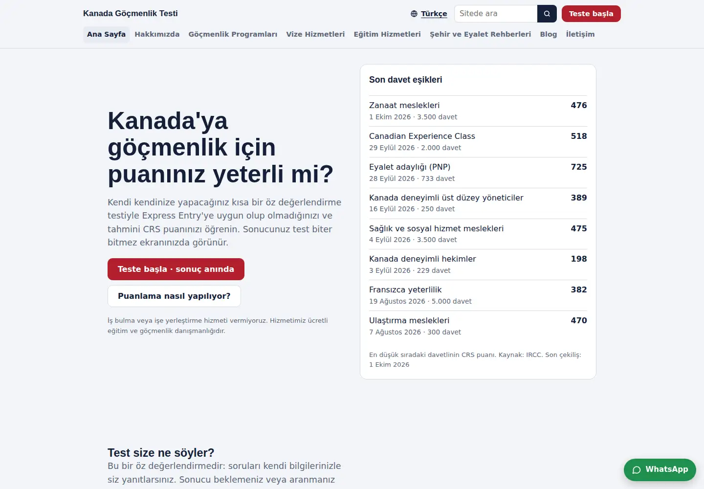 Screenshot of kanadagocmenliktesti.com