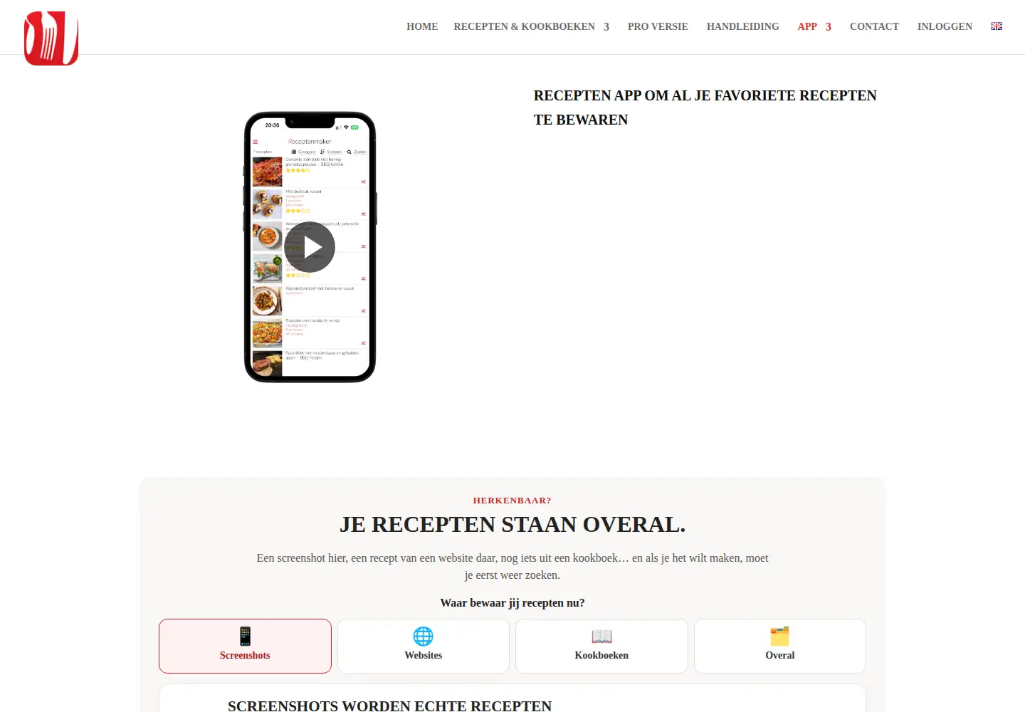 Captured homepage of receptenmaker.com in the current scan