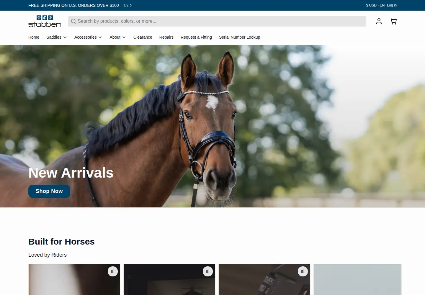 Screenshot of stubbensaddles.com