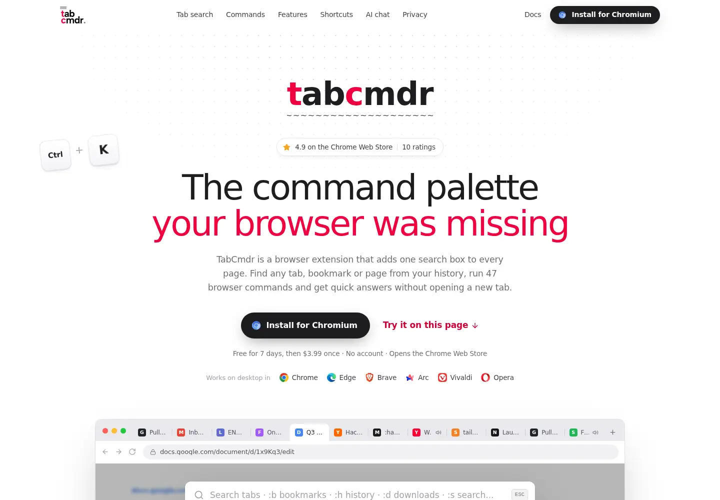 Screenshot of tabcmdr.com