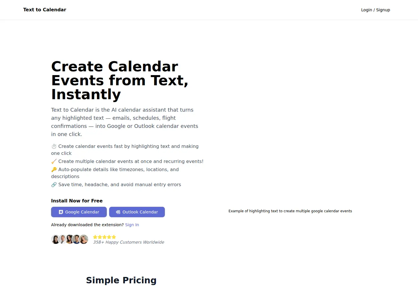 Screenshot of text-to-cal.com