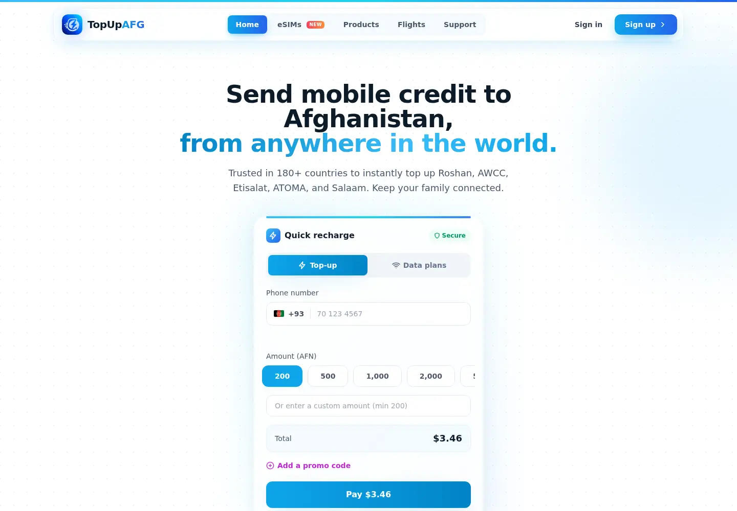 Captured homepage of topupafg.com in the current scan