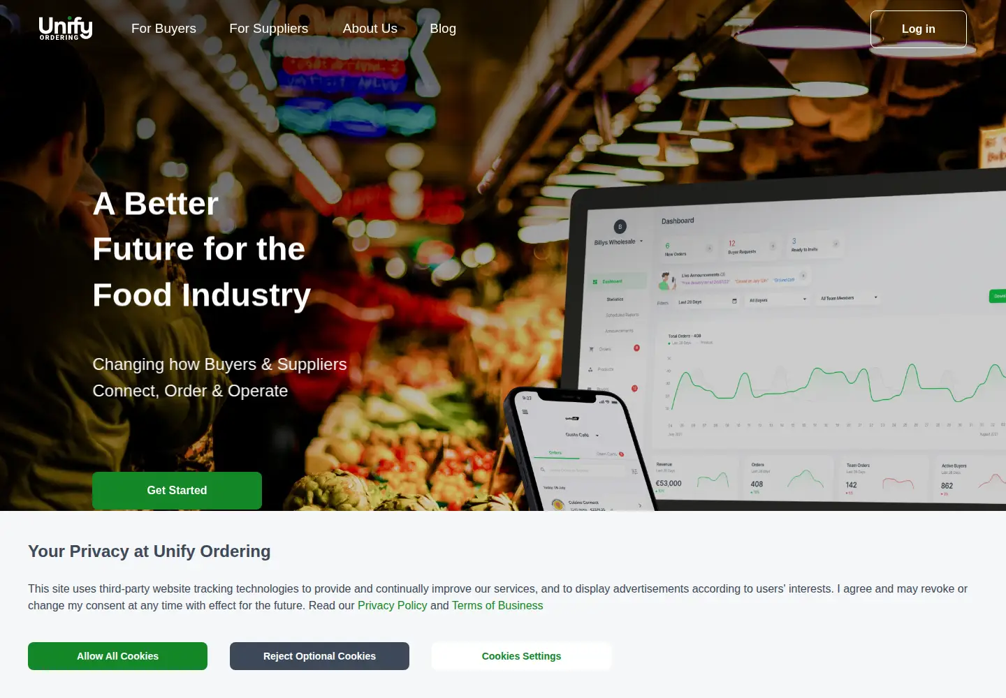 Screenshot of unifyordering.com