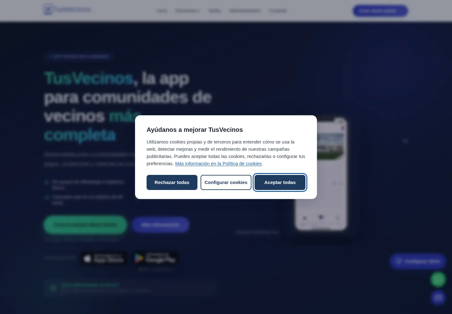 Captured homepage of tusvecinos.es in the current scan