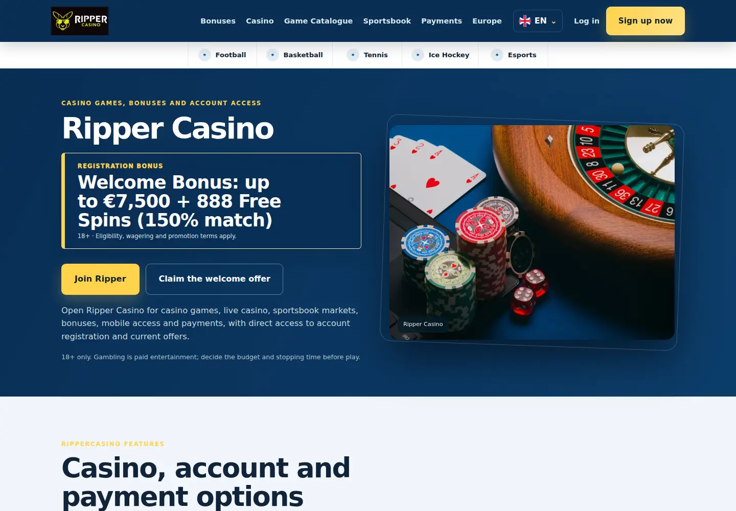 Screenshot of rippercasino.eu
