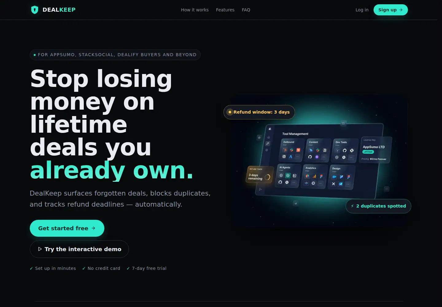 Captured homepage of dealkeep.io in the current scan